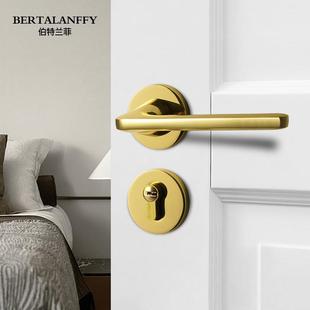 锌合金亮金色灰黑卧室门锁室内房间木门锁磁吸门把手锌合金门锁
