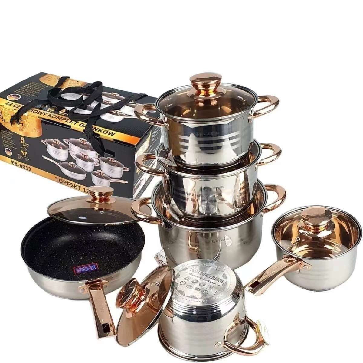 锅具套装加厚复底12件套装锅单柄奶锅双耳汤锅cookware pots set