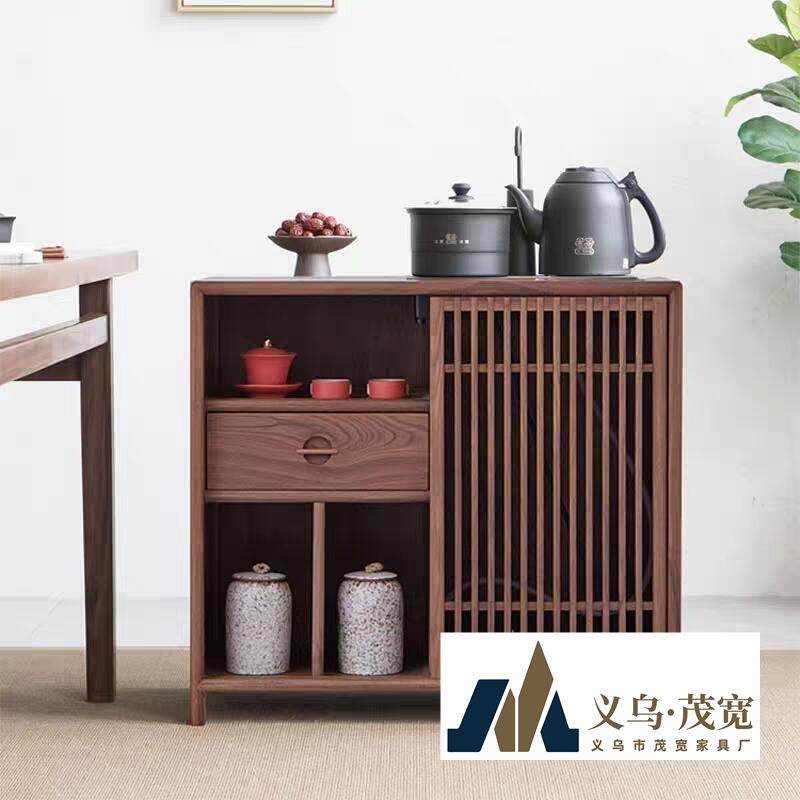新中式茶水柜实木老榆木一体桌边柜多功能储物柜客厅烧水柜水桶