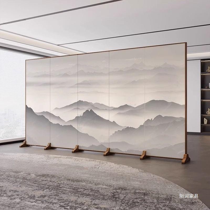 山水落地屏风隔断客厅遮挡酒店室隔断挡板大厅简约折叠玄关折屏家