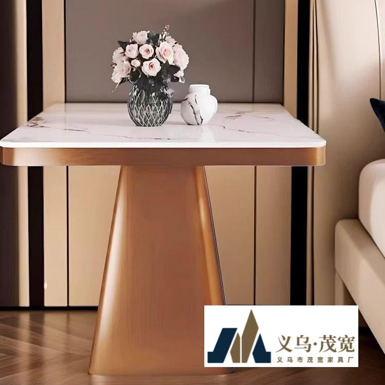 轻奢岩板边几茶几简约酒店宾馆洽谈桌方桌客厅创意小桌子床头柜