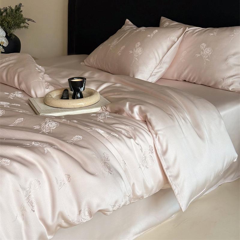 轻奢100支兰精天丝四件套夏季凉感提花冰丝被套床单丝滑床上用品4