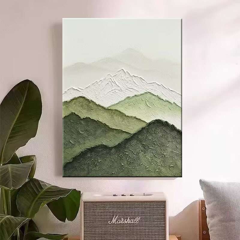 手绘油画高档背有靠山客厅沙发背景装饰画丙烯石英砂肌理餐厅挂画图片