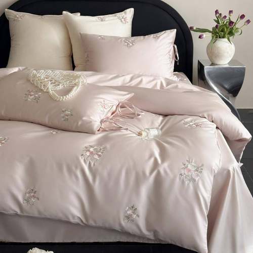 轻奢少女心玫瑰刺绣长绒棉三四件套纯棉亲肤被套床单1.8m床品