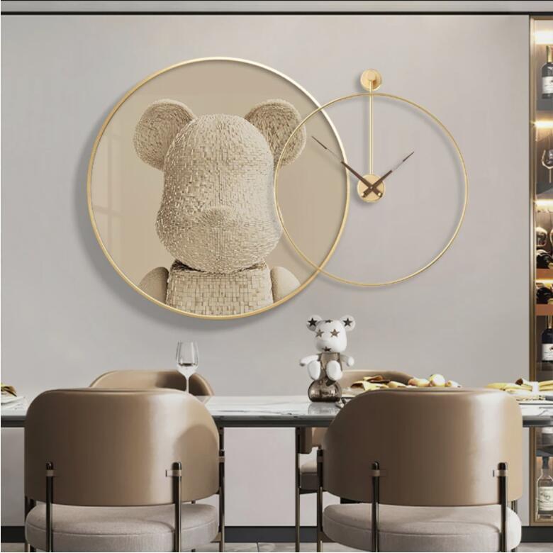 2023新款轻奢餐厅装饰画时钟钟表饭厅歺餐厅挂画现代简约餐桌墙壁