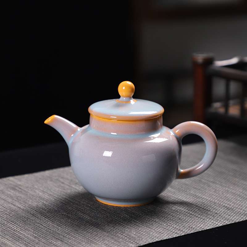 德化陶瓷【单茶壶满200ml亮光】精工汝窑 古韵秋霞 南瓜壶 大容量