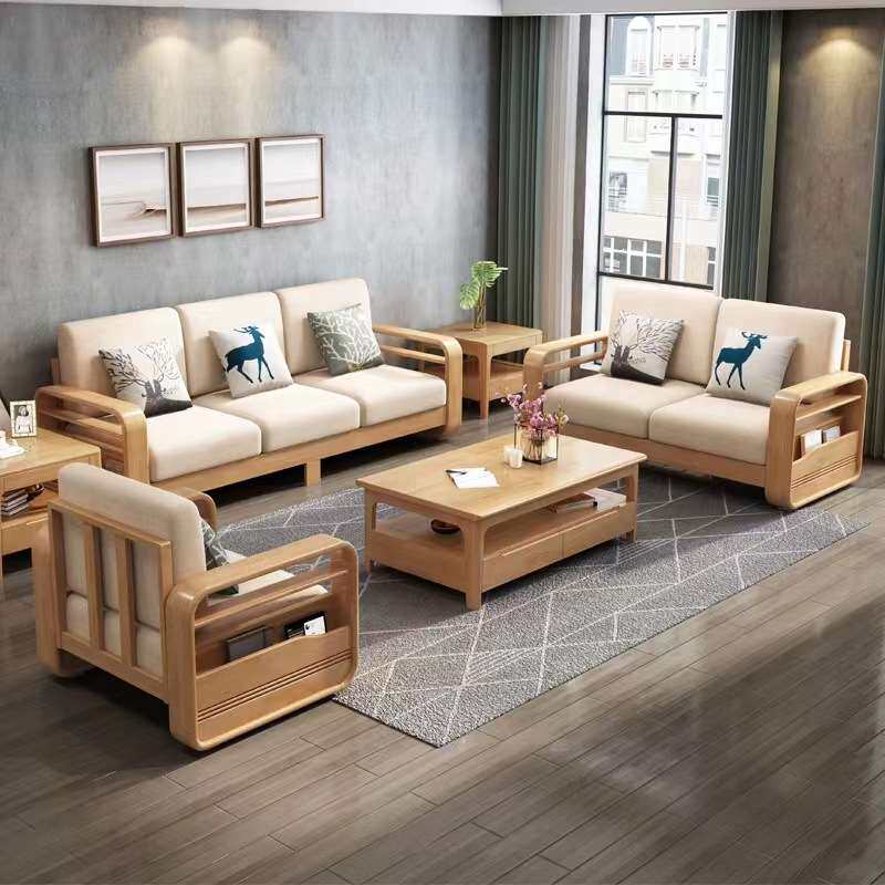 北欧实木沙发简约现代拉床沙发三人位带贵妃客厅大小户型布艺沙发
