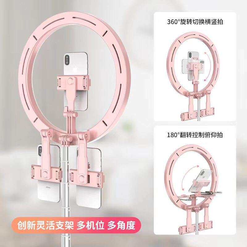 手机直播灯补光灯三机位12寸摄影支架灯美睫折叠灯三机位补光灯
