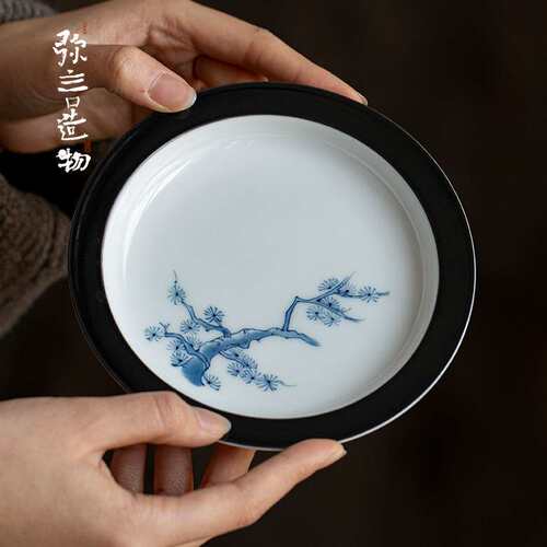 弥言手绘松风壶承手工陶瓷圆形干泡盘家用小茶台盖碗茶壶垫茶点盘