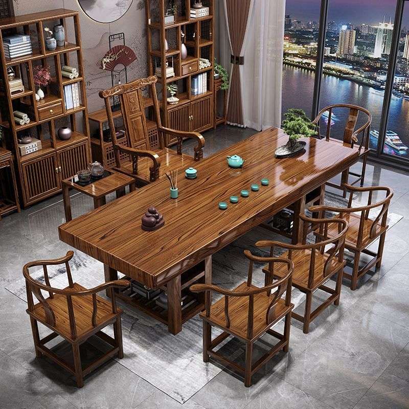 实木储物桌椅组合中式大板茶台办公室家用功夫泡茶茶桌一体一整套