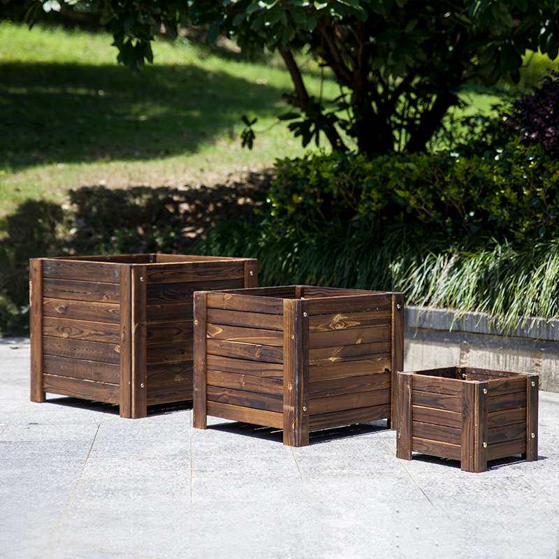 碳化防腐木花箱户外阳台种植花箱木制花桶园艺花盆长方形大号花槽