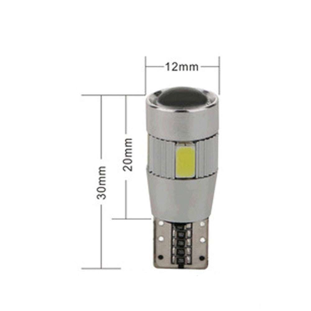 10件T10 W5W内部氙气白色LED CANBUS 6SMD 5630 Cree透镜灯
