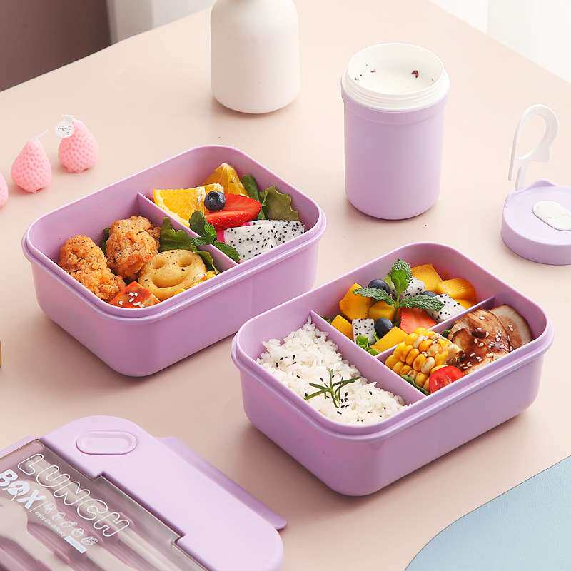 61K3保鲜盒饭盒上班族可微波炉加热塑料便当盒分隔盒子带盖塑料水