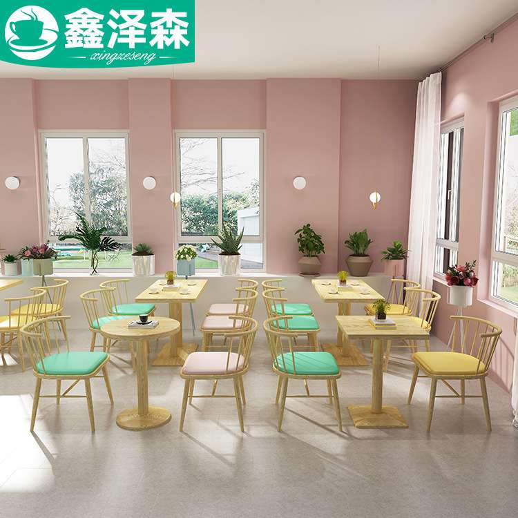 网红奶茶店甜品店沙发桌椅组合清新咖啡厅卡座简约蛋糕店沙发