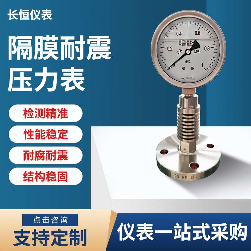 不锈钢隔膜耐震压力表法兰螺纹连接M14*1.5隔膜耐腐蚀压力表厂家