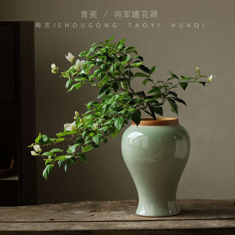 景德镇陶瓷花瓶摆件干花装饰品玄关家居新中式冰裂纹种三角梅花盆