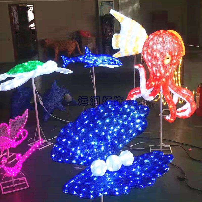 海洋主题公园灯光秀亮化用 滴胶发光热带鱼水母海豚河蚌LED造型灯