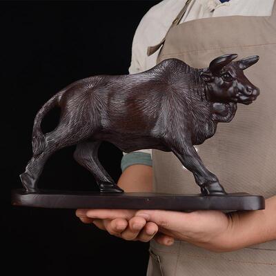 黑檀木雕牧牛摆件 木质雕刻十二生肖牛家居客厅中式装饰工艺品