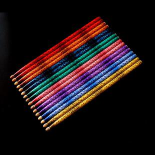 架子鼓鼓棒专业5A山胡桃木质鼓锤冰裂彩绘电子鼓7A防滑打鼓棒鼓槌