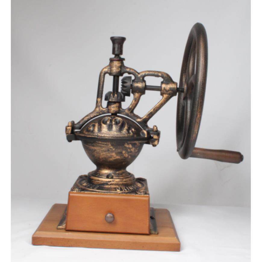 复古梦幻轮盘手摇磨豆机 不锈钢磨芯金属齿轮 厚重古朴花轮手柄