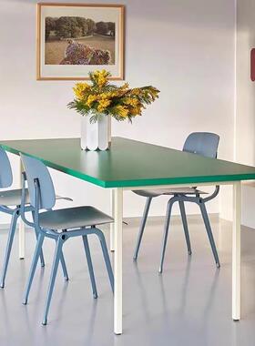 家用蓝色餐桌北欧彩色现代简约家用客厅长条方形轻奢风餐桌椅组合