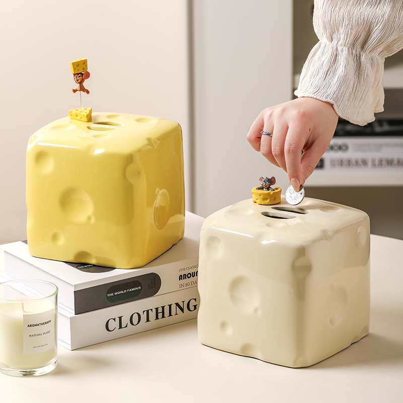 2024新款奶酪存钱罐只进不出202D3男孩女孩可存可取陶瓷储蓄罐摆