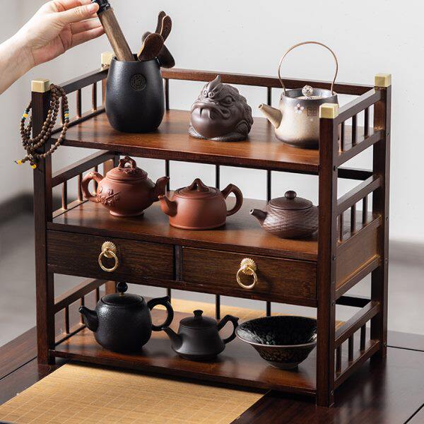 桌面博古架茶架展示架小型实木紫砂壶摆放茶叶茶具杯收纳柜置物架