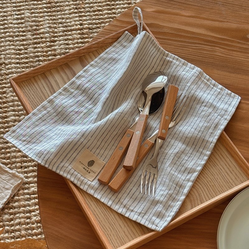 一颗松果居 100m%亚麻布艺条纹厨房擦手巾可挂餐巾抹布单条装