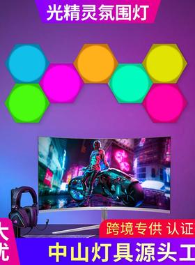 跨境热卖氛围灯拾音律动炫彩自由拼接电竞房客厅paty超薄六角壁灯