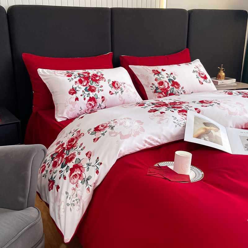 A5L奢华婚庆四件套大红色新婚喜被简约婚房结婚床上用品