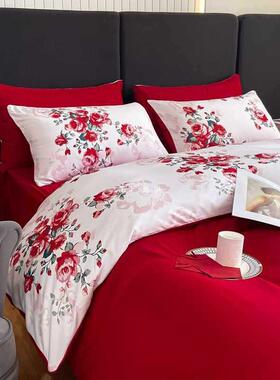 A5L奢华婚庆四件套大红色新婚喜被简约婚房结婚床上用品