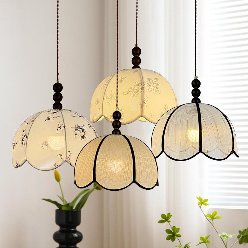 卧室吊灯法式中古风书房灯复古布艺吧台餐厅灯饭厅灯南洋风房间灯