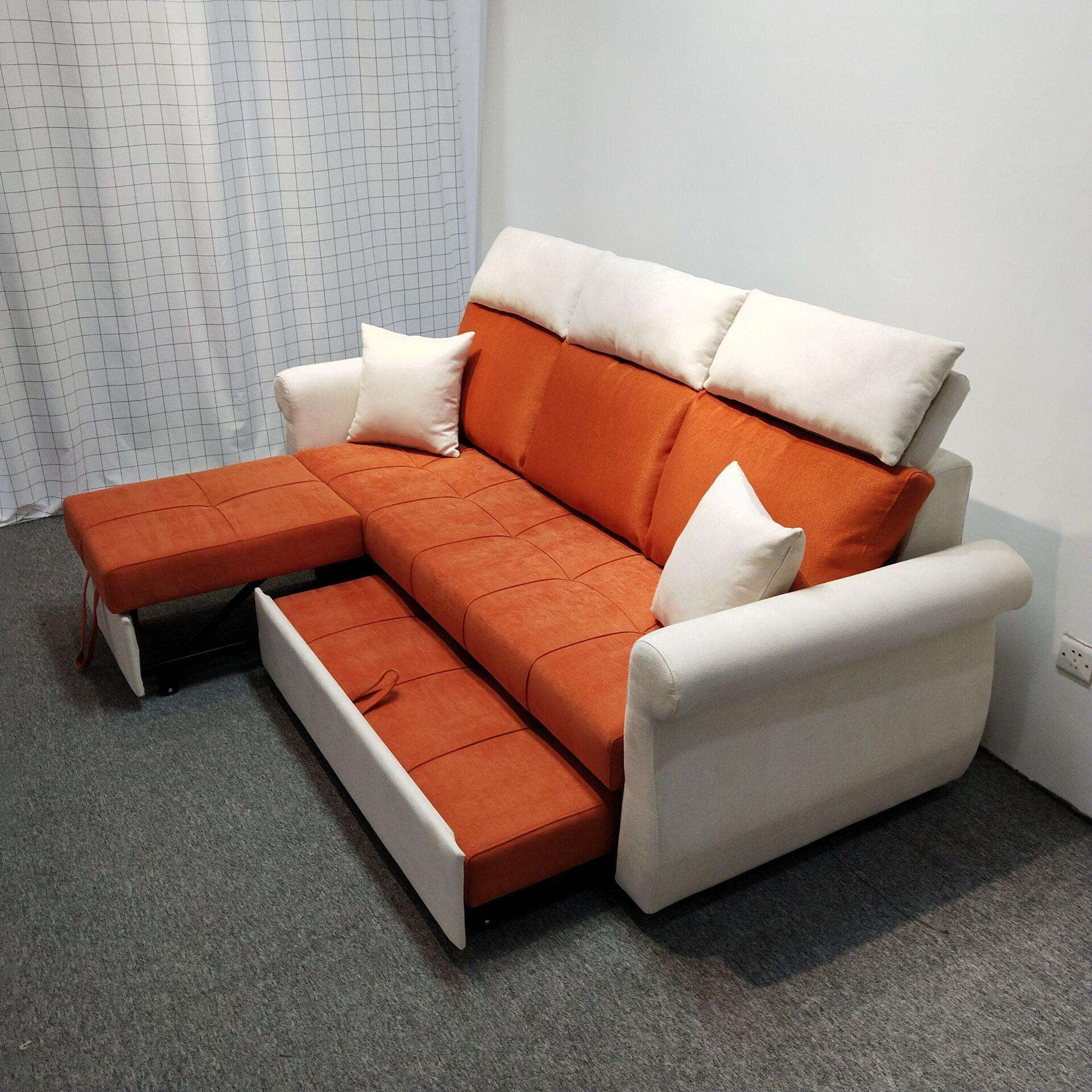 可折叠中小户型功能两用北欧2.2米直排带双托床布艺可拆洗沙发床