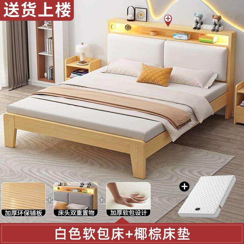 实木床1.5米现代简约双人床1.8x2米主卧家用出租房民宿1.2m单人床