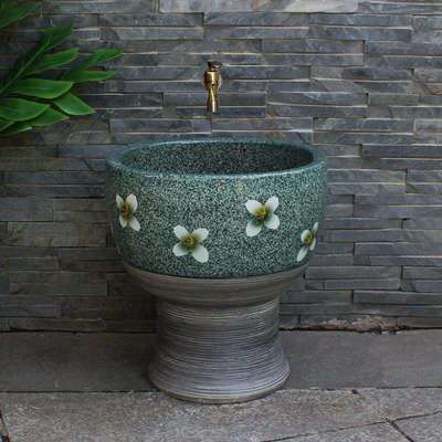 A9L户外陶瓷拖把池家用拖布池高脚大号圆形墩布池阳台室外拖地盆