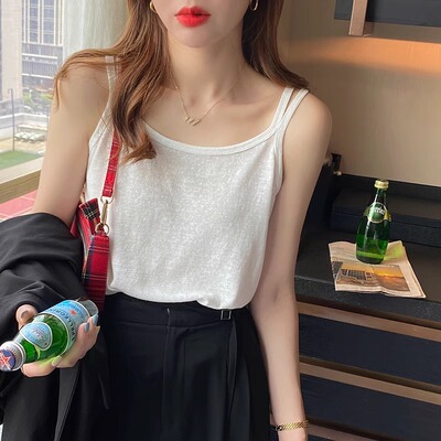 白色亚麻棉麻吊带背心女夏外穿宽松薄款无袖打底衫配衬衫的内搭