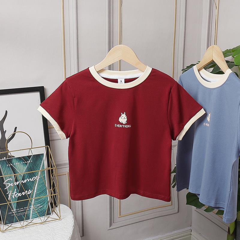 小个子短款t恤女2025夏新款韩版宽松高腰漏肚脐纯棉ins潮短袖上衣