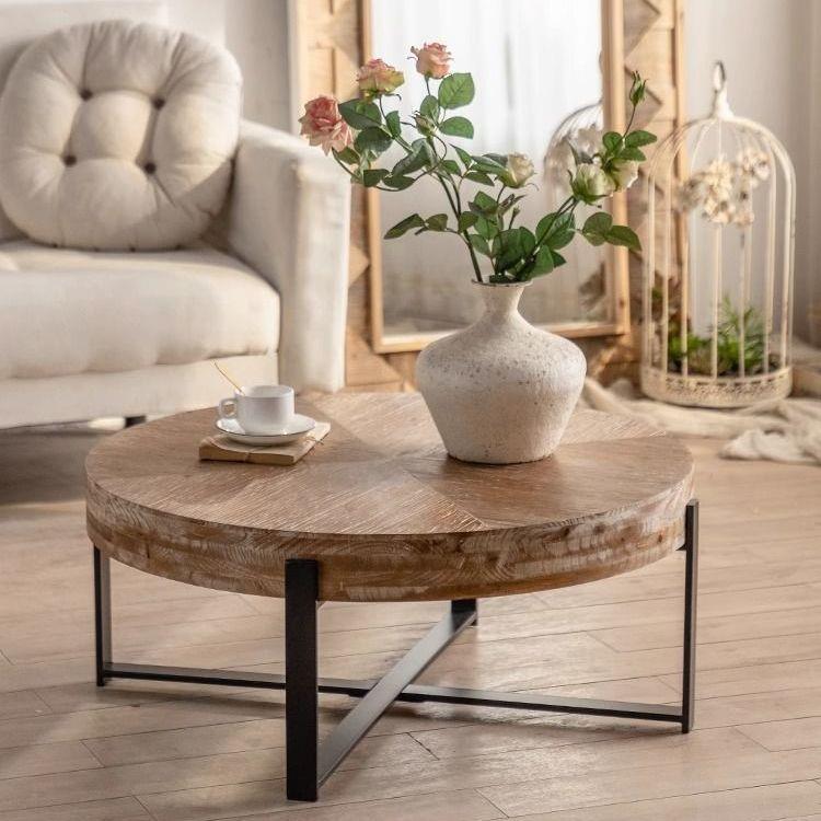 复古原木小户型铁艺客厅家用民宿原木圆形设计创意茶桌茶几桌子