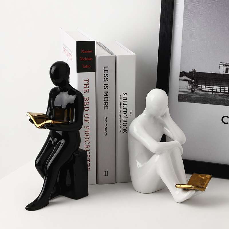 驼峰陶瓷现代简约黑白工艺品创意抽象人物书档酒柜电视柜装饰摆件