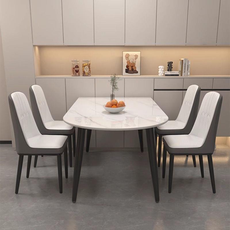 八仙桌组合家用极简靠墙桌小户型轻奢吃饭餐桌现代简约半圆形岩板