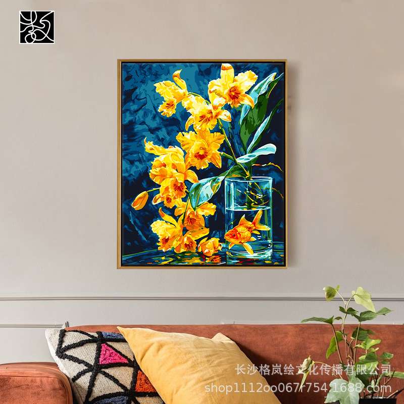 数字油画手工填色油画书房装饰画手绘填涂花卉油画手绘填充挂画图片