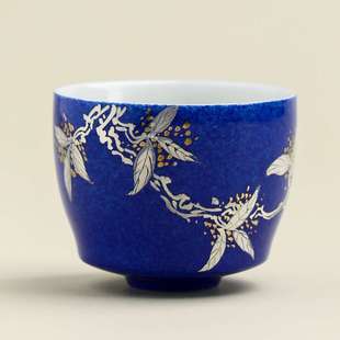 手绘酒蓝描银桂花直口茶杯主人杯家用高档女士个人专用品茗杯单杯