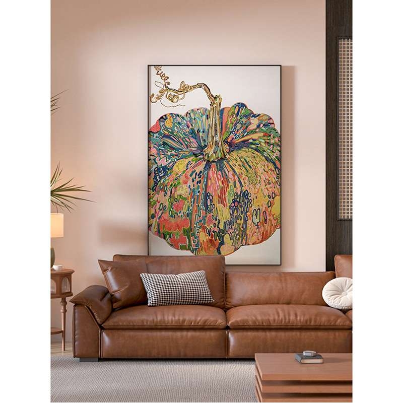现代客厅进门玄关装饰画卧室床头壁画彩色南瓜小众艺术  竖版挂画图片
