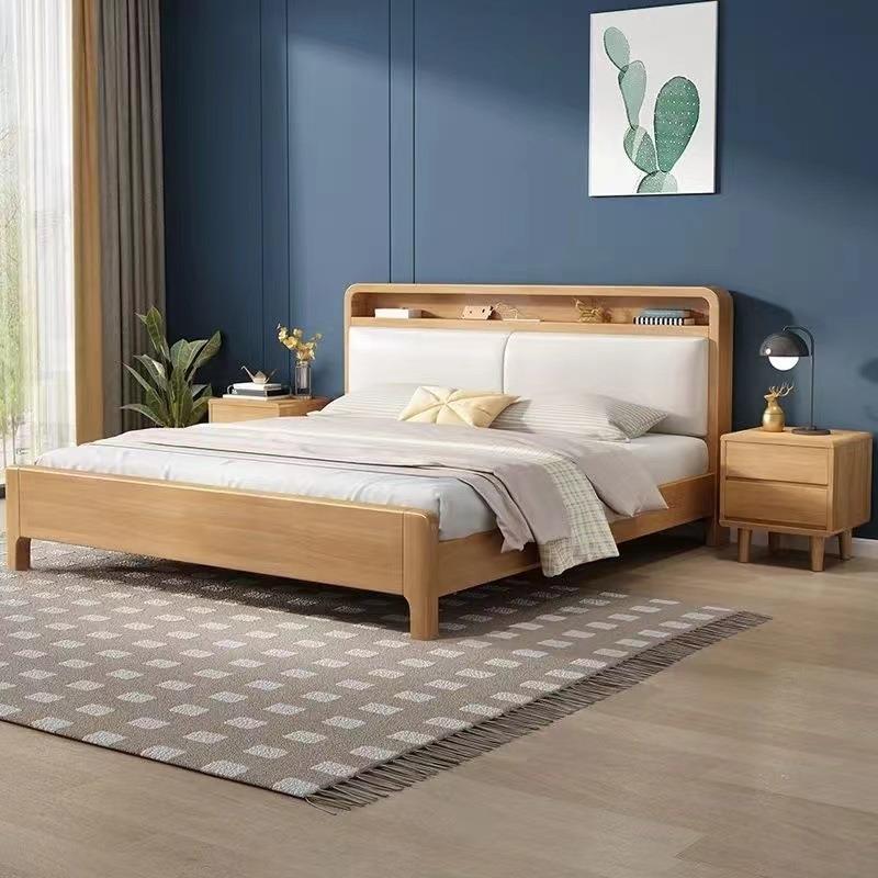实木床现代简约主卧双人床1.8高箱抽屉1.5米木床1.2米结实储物床