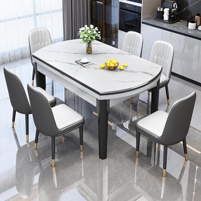 亮光岩板餐桌椅组合现代简约餐桌家用可伸缩圆桌加厚实木饭桌子