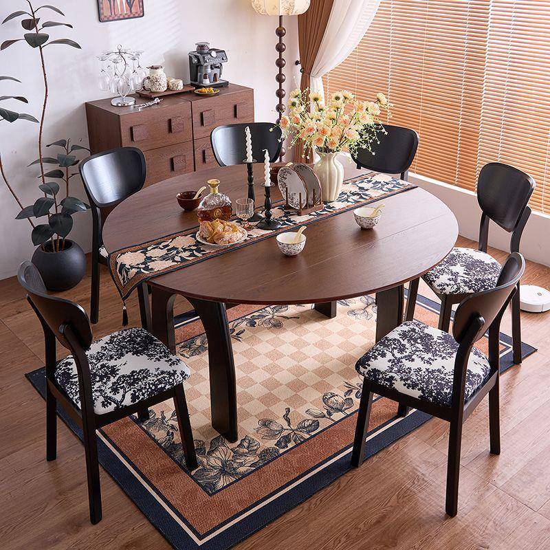 中古风方圆两用白蜡木纹饭桌中式家用可伸缩折叠跳台吃饭餐桌椅