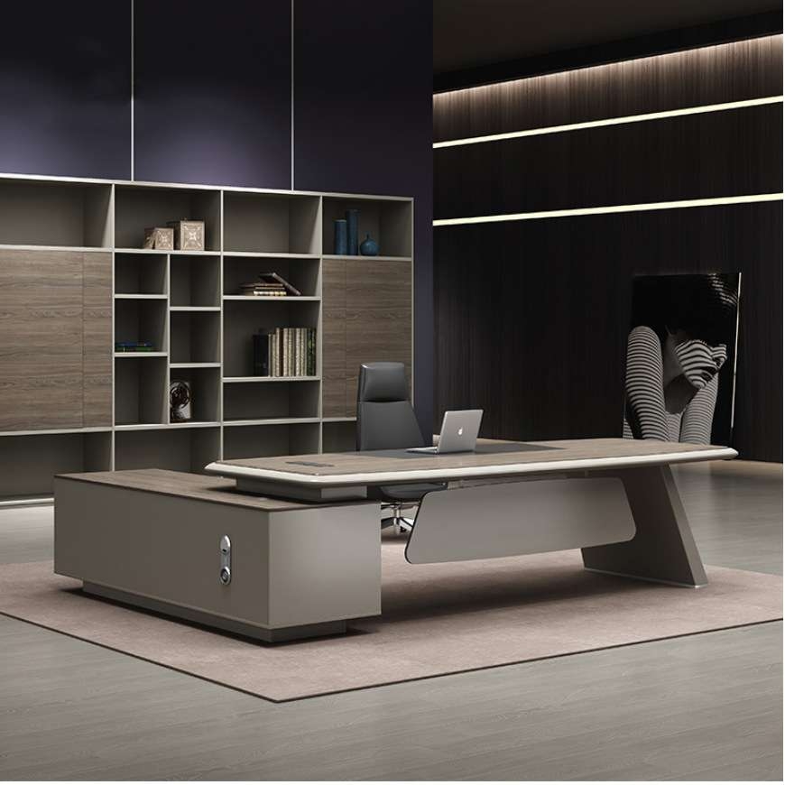 多功能电脑桌现代简约办公大老板桌折叠总裁桌椅组合商用 书柜