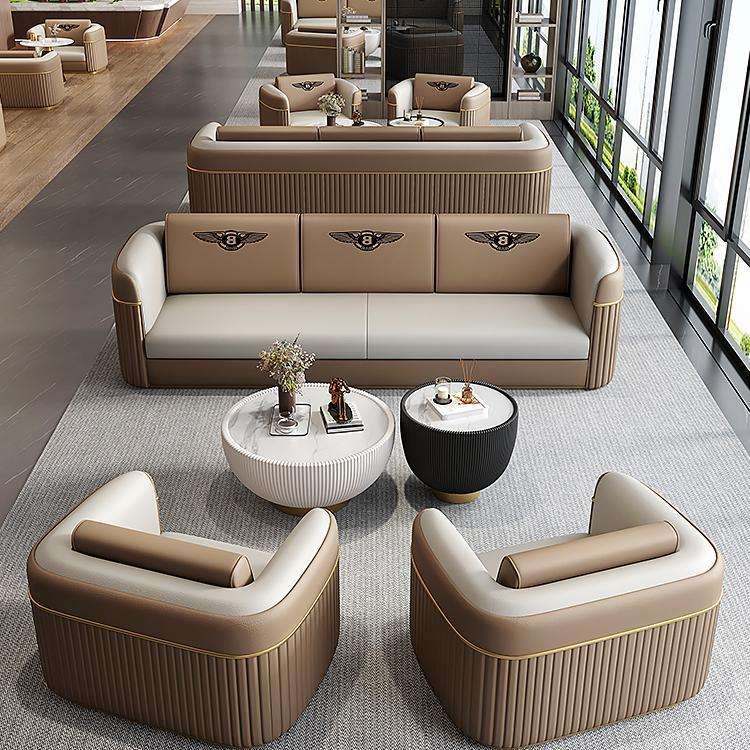 新款高档轻奢商用会客酒店大堂客厅商务接待皮沙发办公室茶几组合