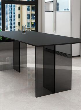 黑色餐桌亚克力桌子透明悬浮饭桌长方形现代简约小户型岩板岛台餐