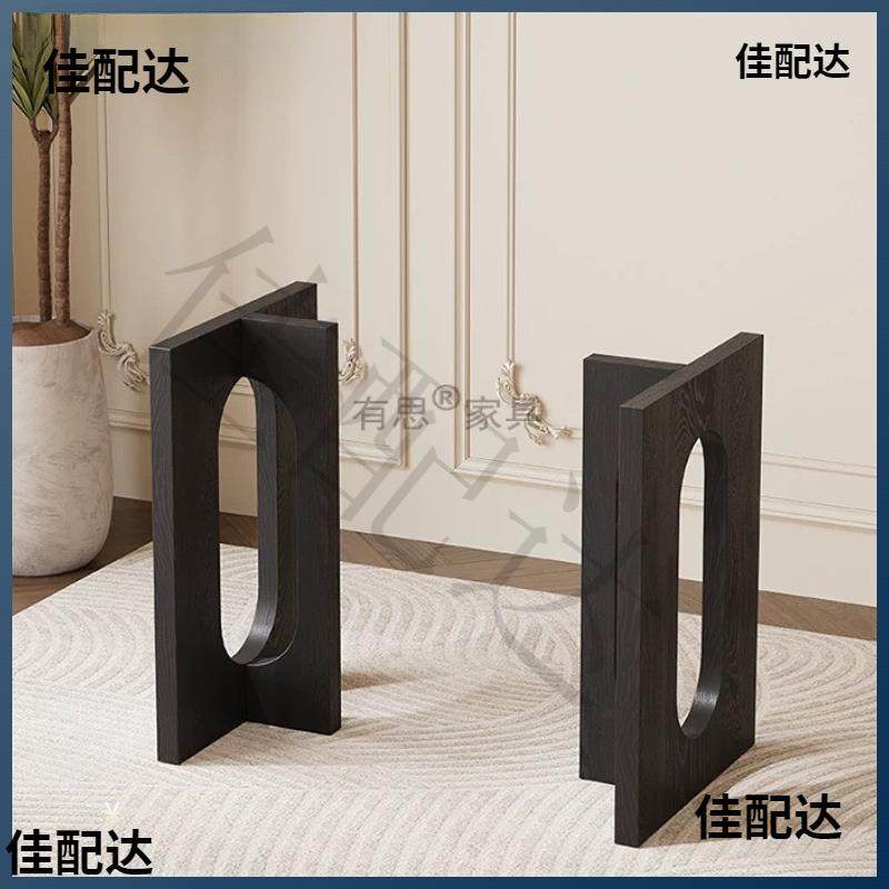 中古风T字形镂空桌腿吧台支架实木岩板法式书桌脚松木白蜡木